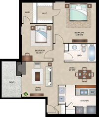Madrid - Two Bedroom / One Bath - 832 Sq. Ft.*